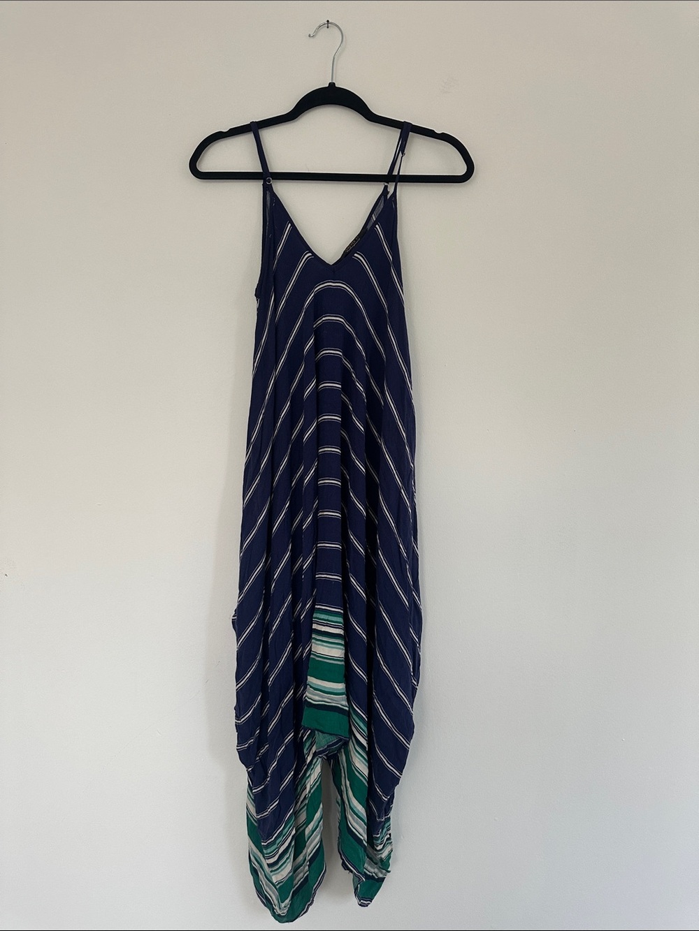 Forever 21 Navy and Teal Striped Asymmetrical Maxi Dress